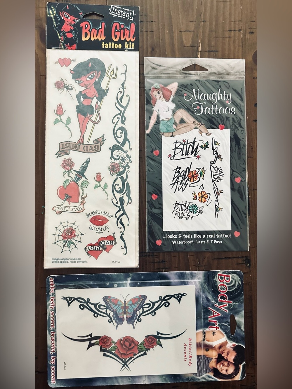 Realistic 90’s style “Bad Girl” Body Art & Naughty Tattoo Kits - Retro New